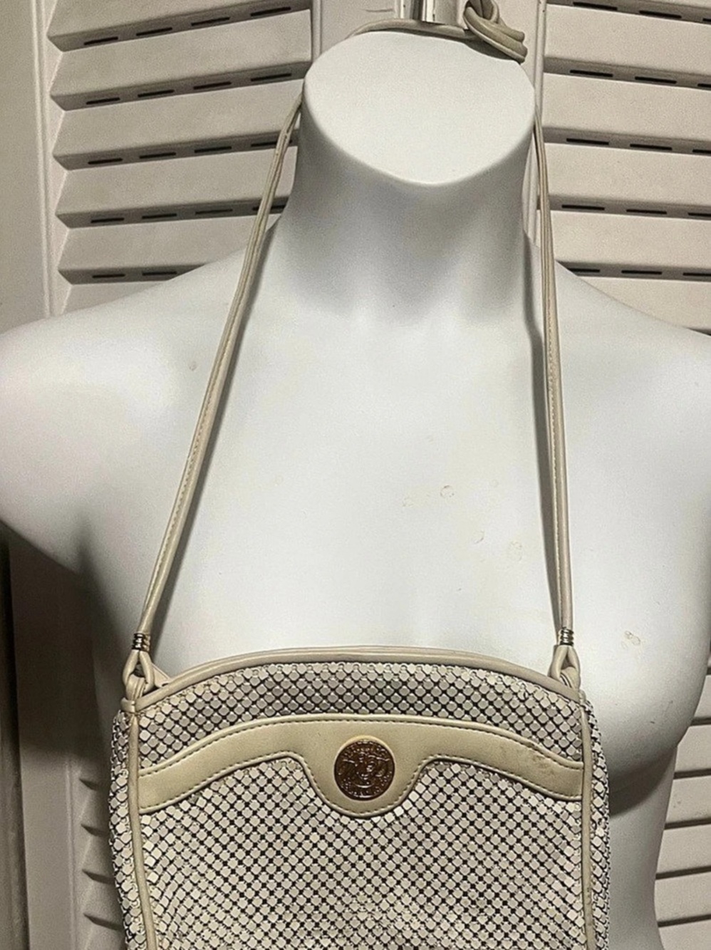 Whiting & Davis Mesh Crossbody Bag in Beige
